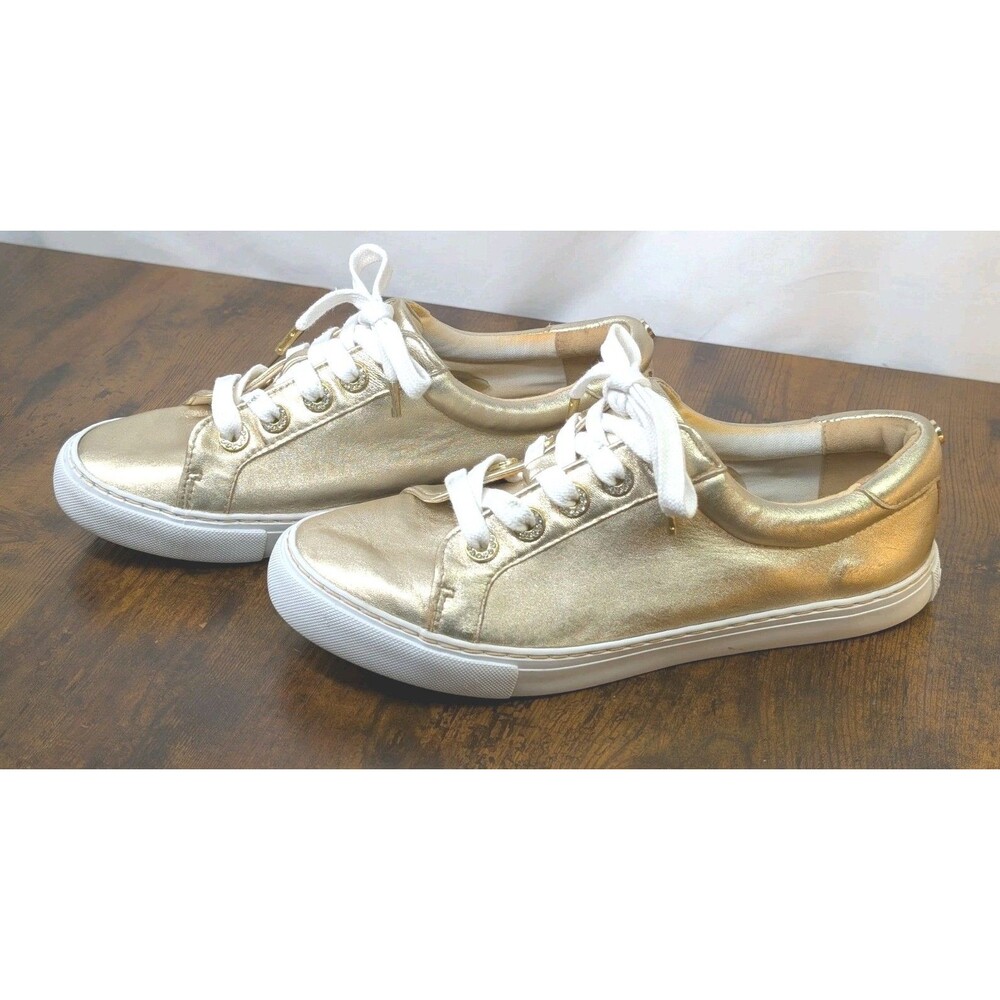 Lilly Pulitzer Lux Hallie Gold Metallic Leather Sneakers Shoes Women's Size 9M